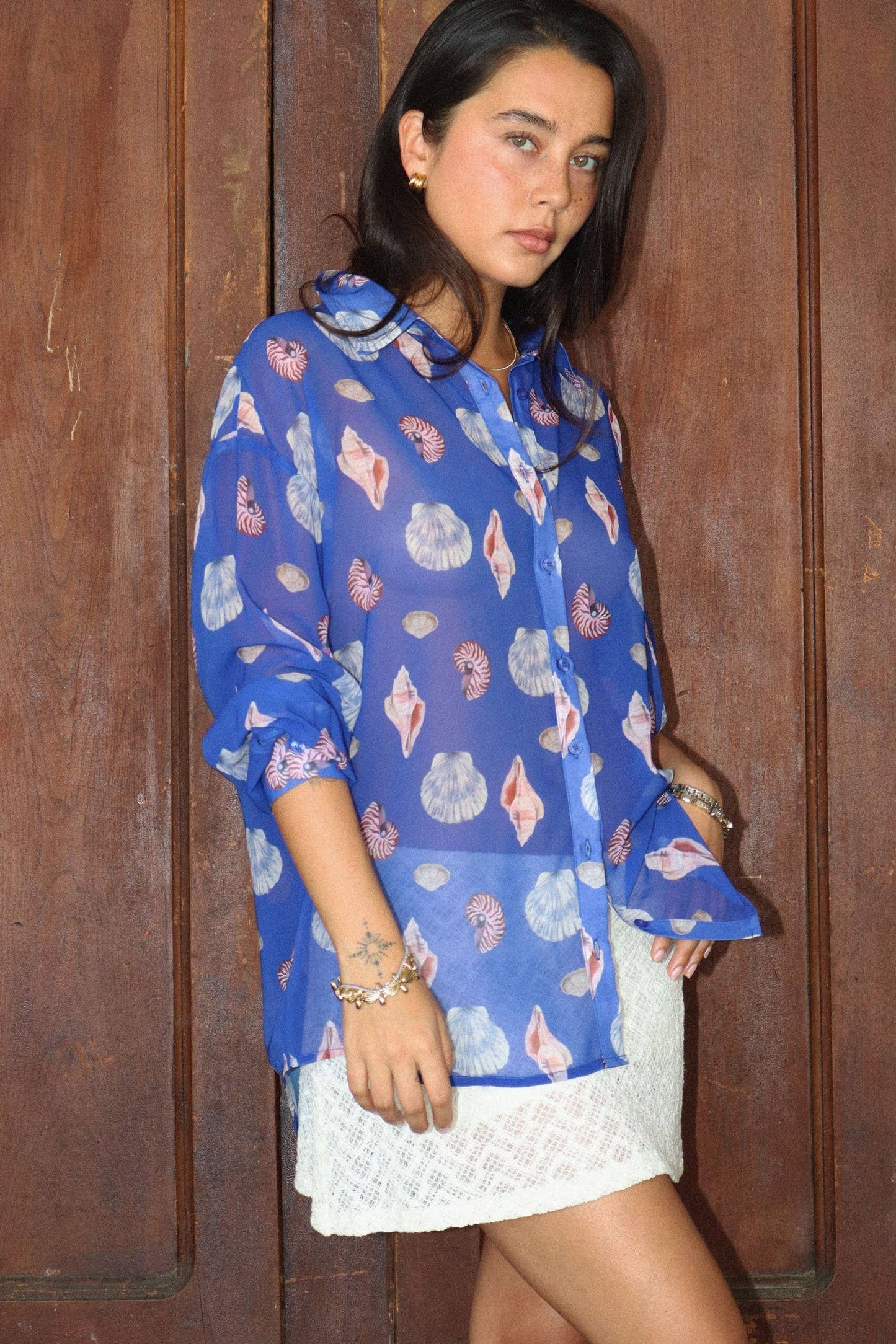 Seashell Print Button Down Shirt