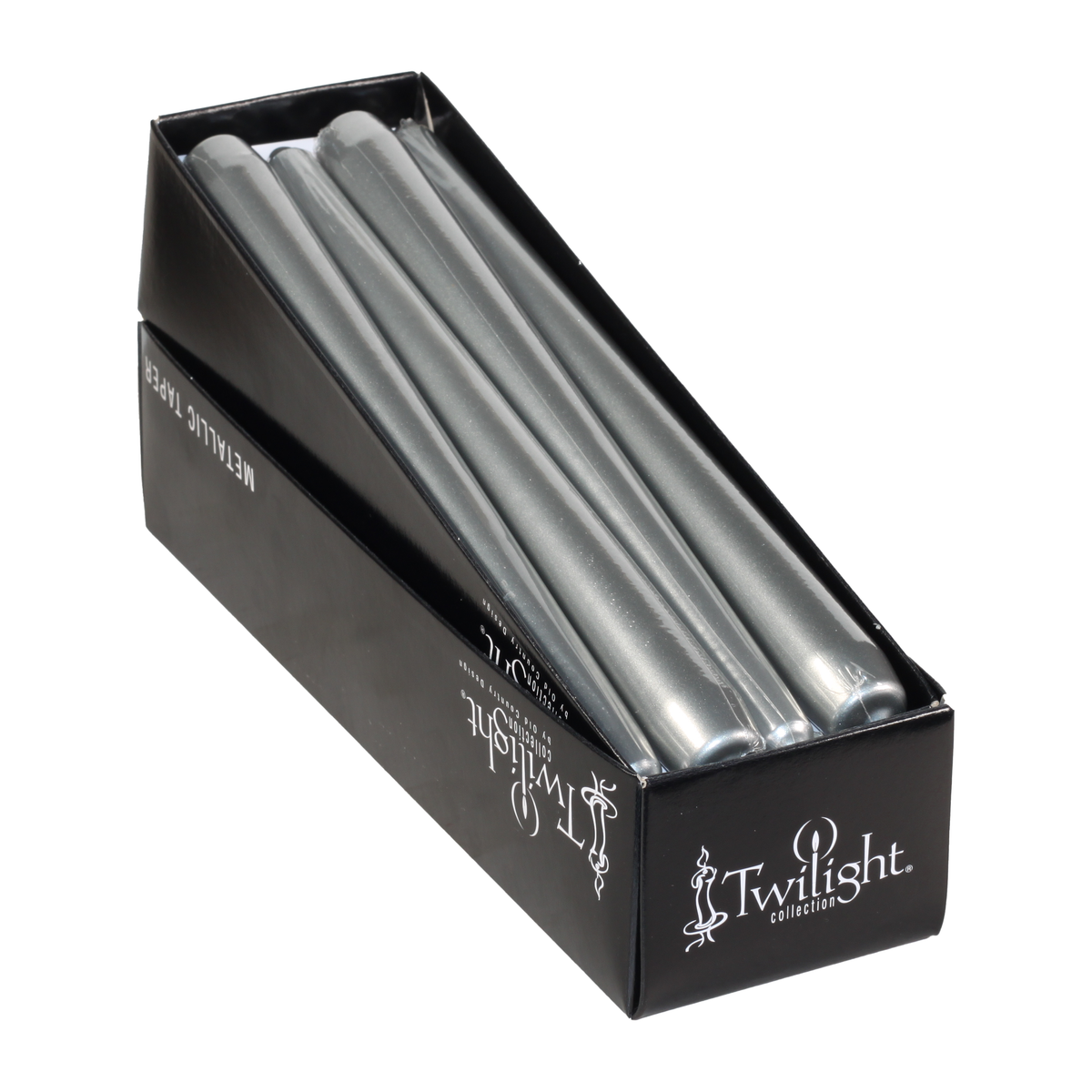 10 Inch Silver Metallic Taper Candle | 12 Pack
