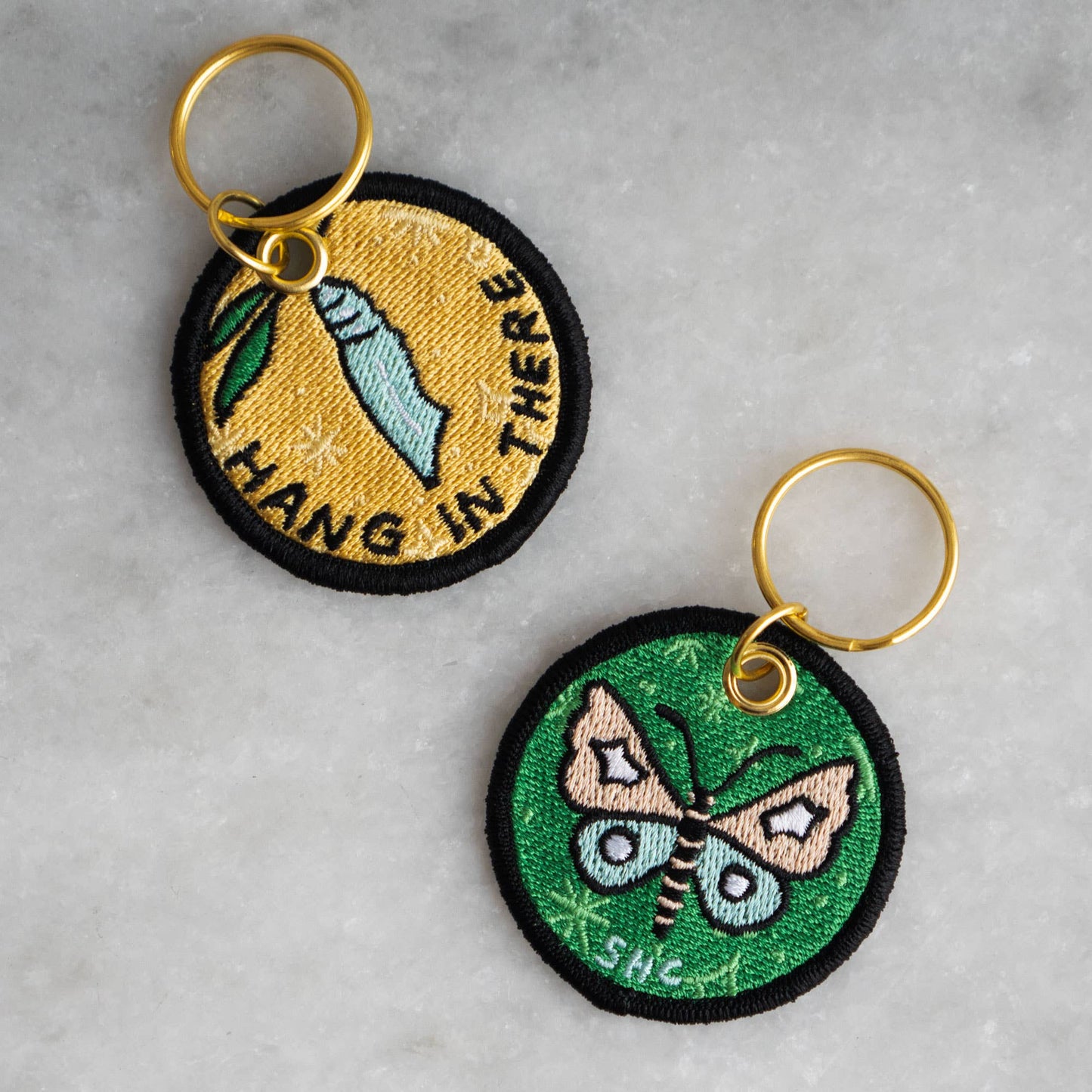 Hang in There (Cocoon) Double-Sided Embroidered Keychain