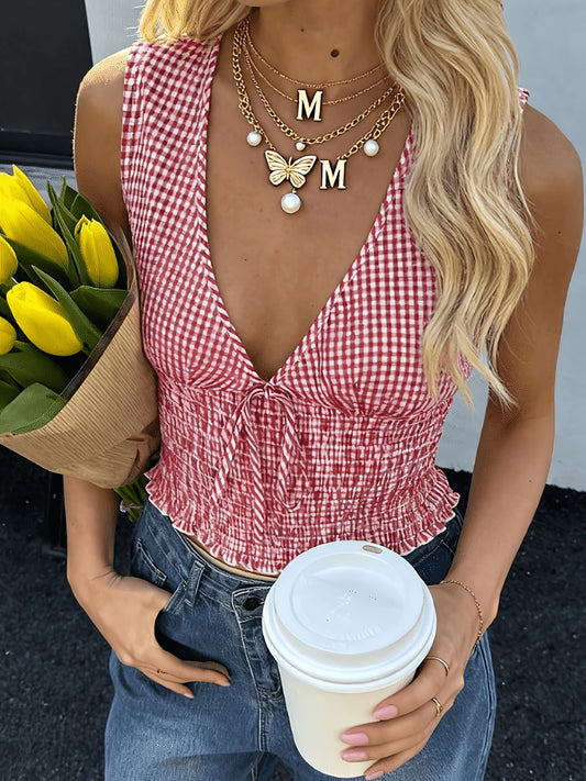 Red plaid Top