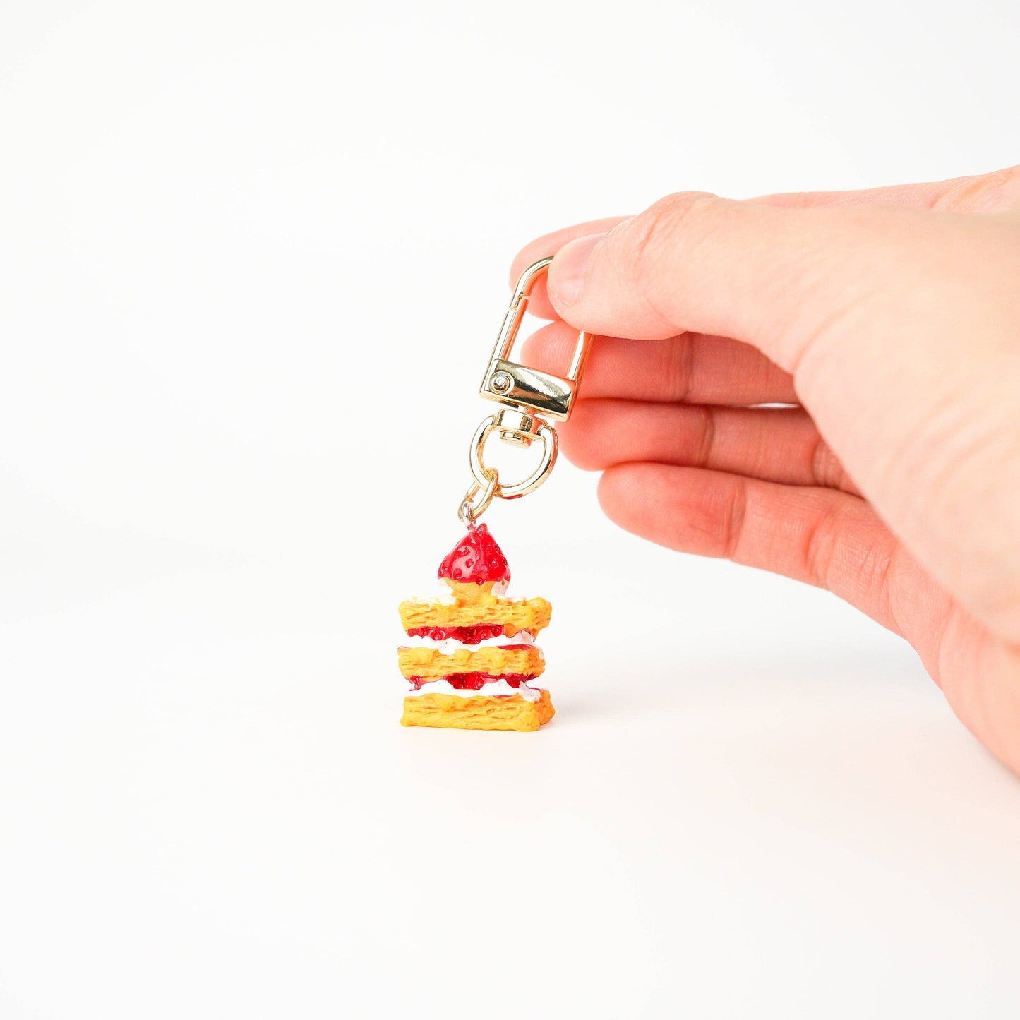 Strawberry Cake Keychain | Miniature Strawberry Shortcake Key Chain | Dessert Keyring | Cute Accessories Gift