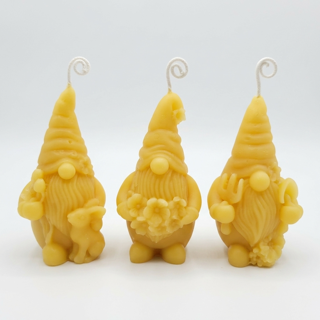 Gnome Candles / Springtime Trio / 100% Beeswax/