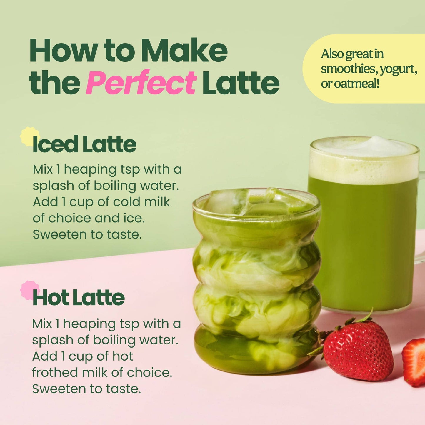 Superfood Latte Powder, Strawberry Matcha with Collagen