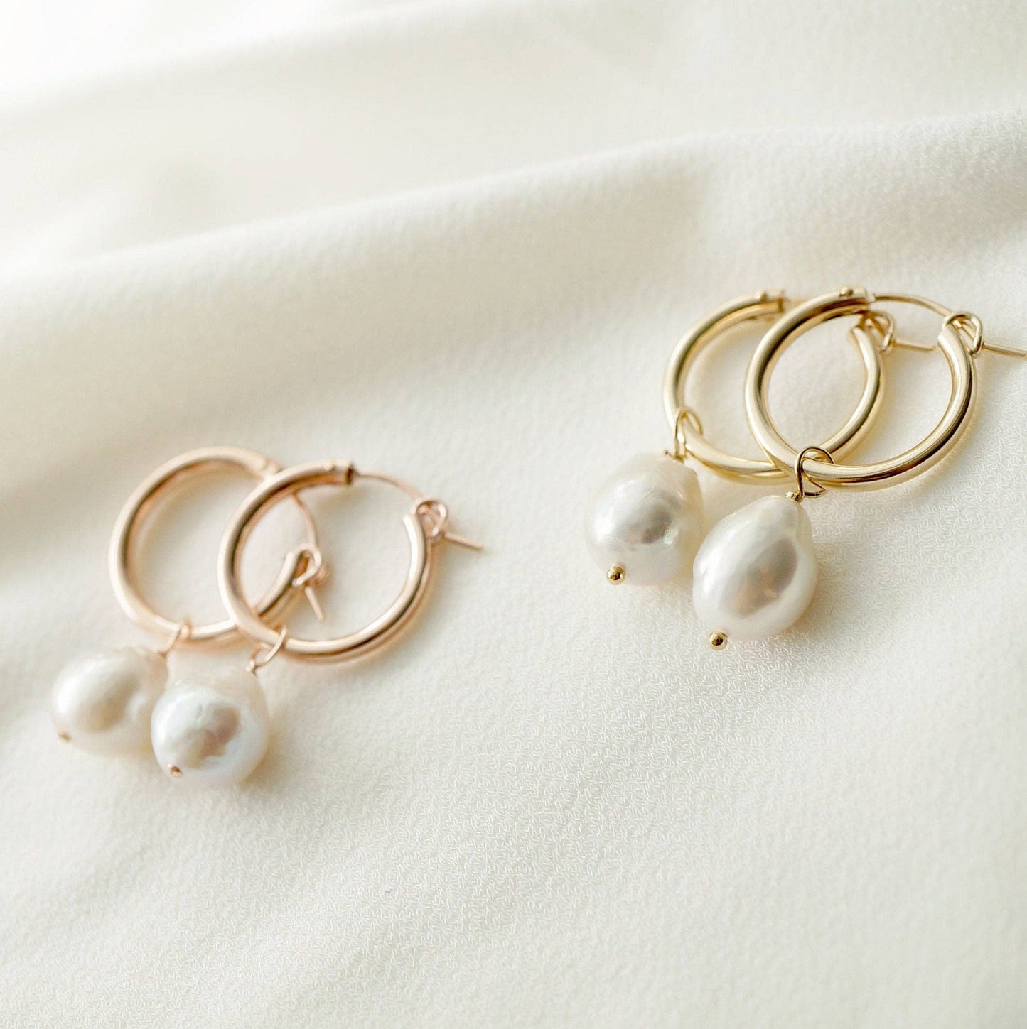 Hunter and Trove- Cultured Baroque Pearl Gold Hoop Earrings (Claudette)