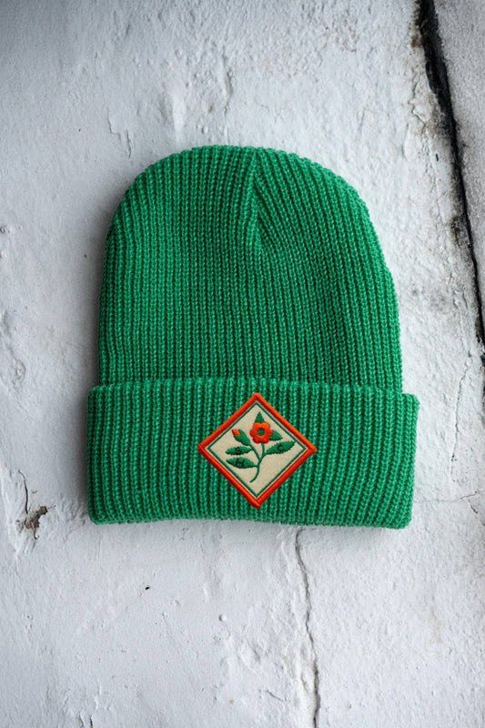 SHC Blooms Patched Shaker Stitch Beanie - stay home club Green toque