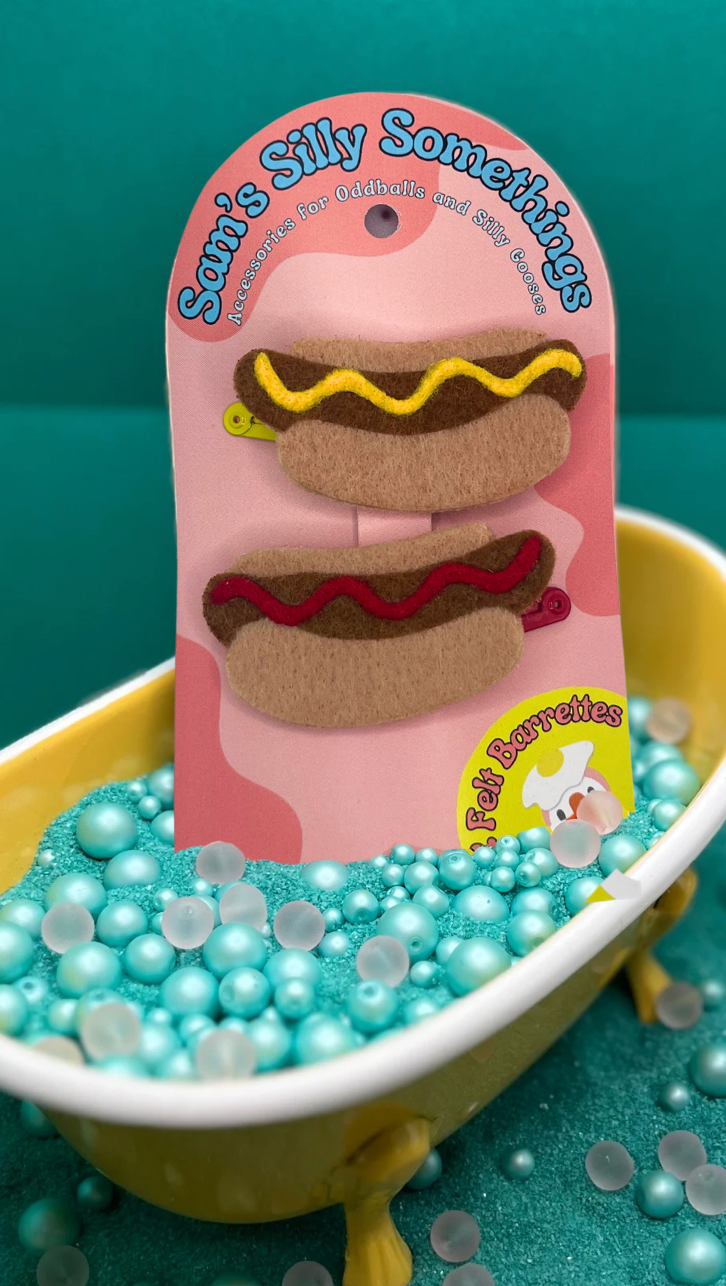 Hotdog Barrettes | Felt Barrettes | Hair Accessories