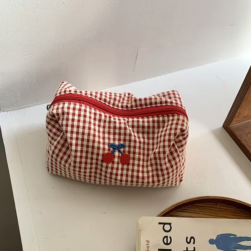 Cherry Plaid Make Up Bag