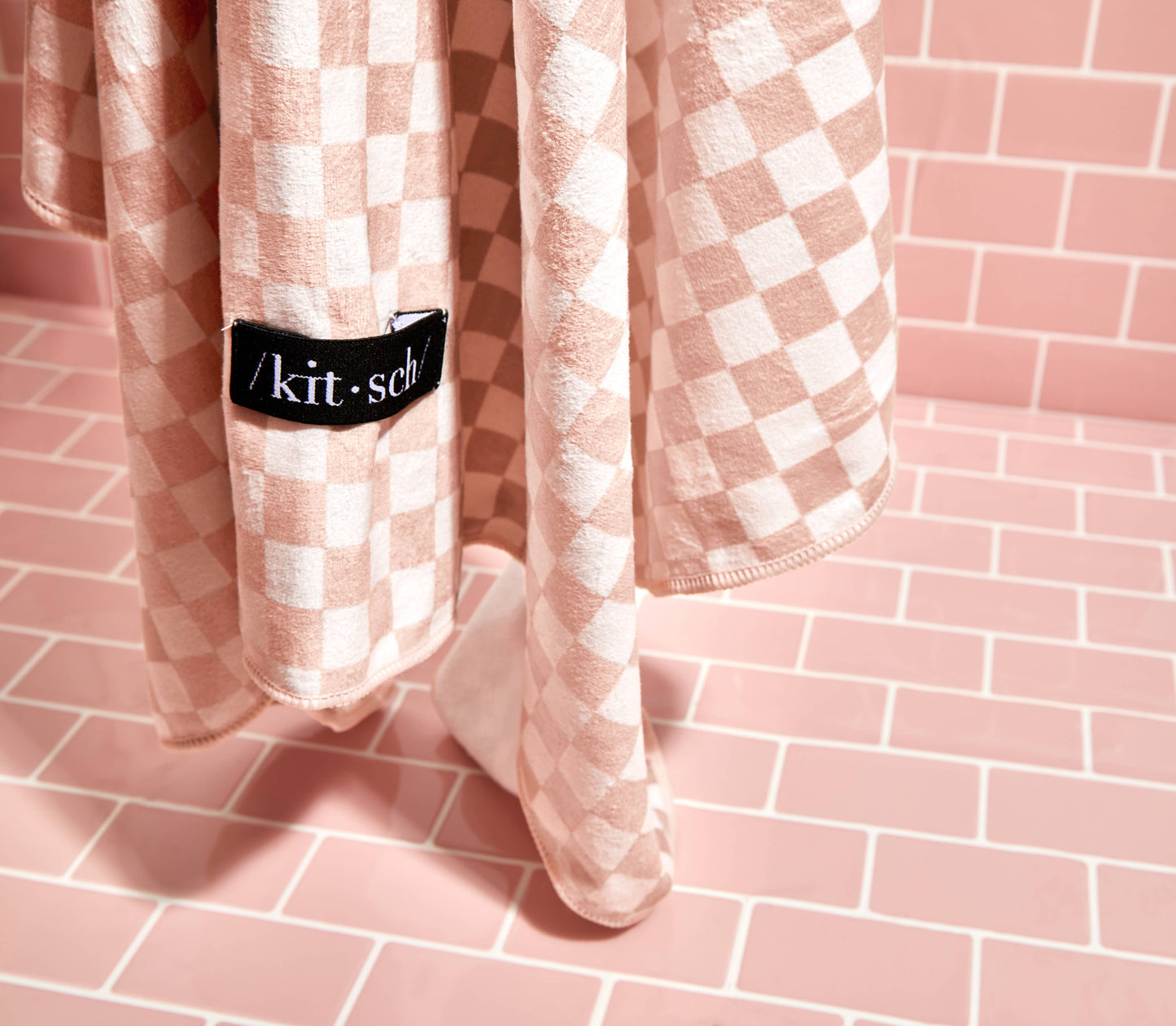 Kitsch | Extra Large Quick-Dry Hair Towel Wrap | Terracotta Checker