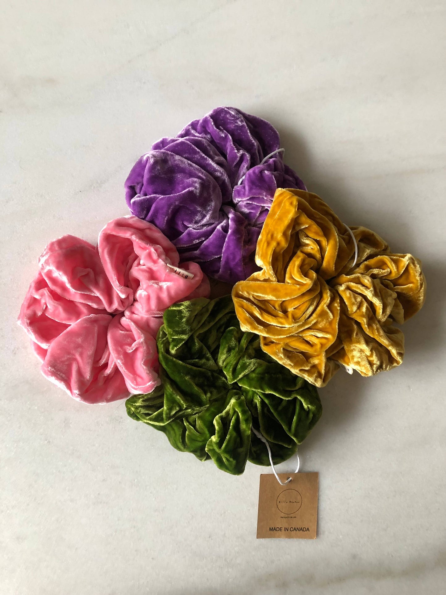 Billy Bamboo SILK VELVET SCRUNCHIES - crystal bright