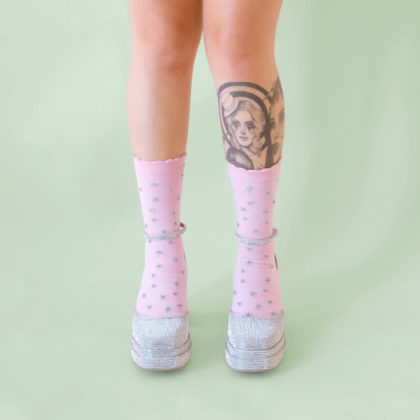 Star Crew Socks | Pink & Silver