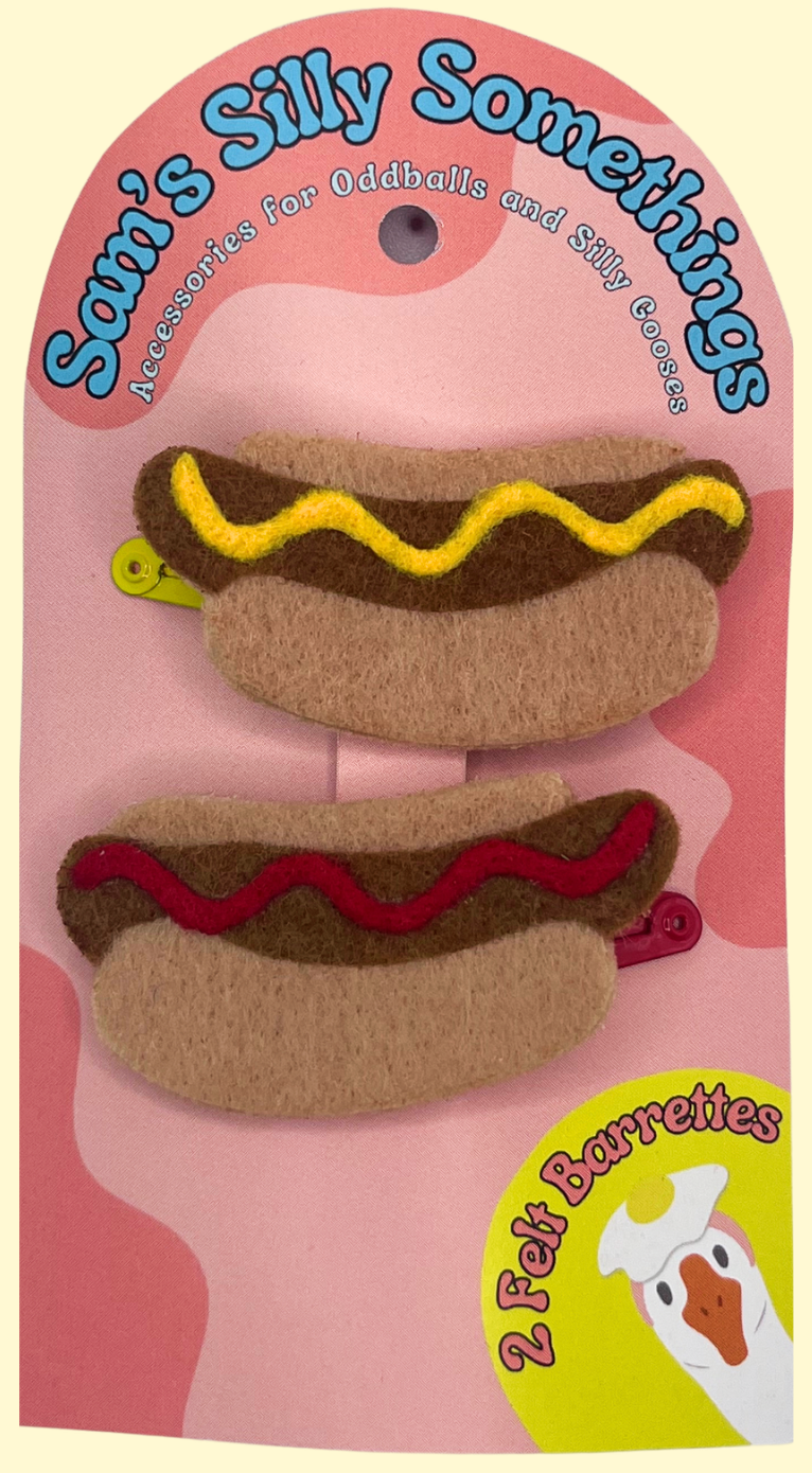 Hotdog Barrettes | Felt Barrettes | Hair Accessories