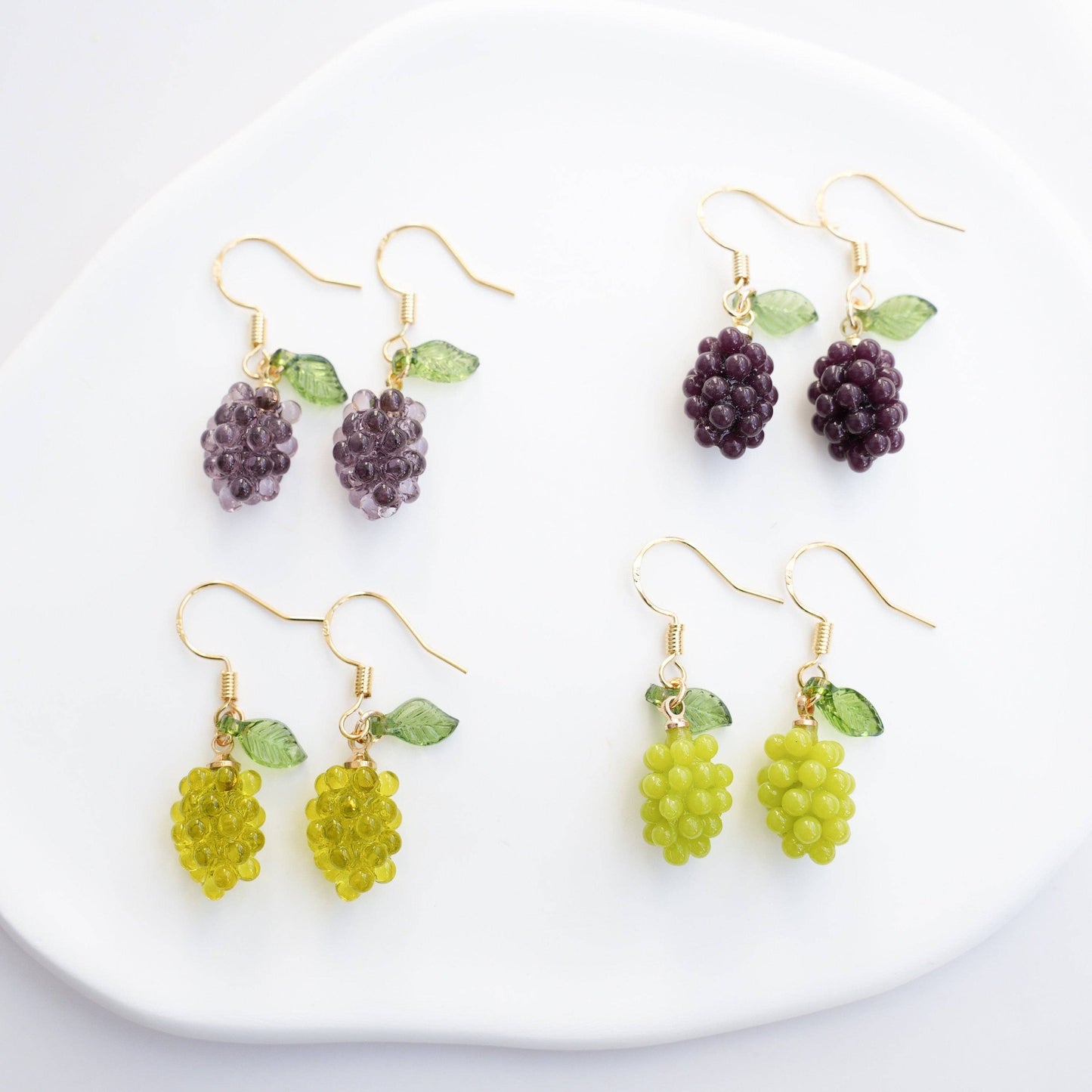 Grape Dangle Earrings | Aesthetic Jewellery | Miniature Fruit Jewelry | 18k Gold Drop Earrings | Gift for Her | Cute Earrings for Friends