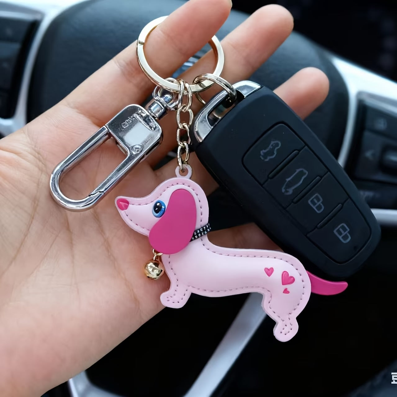 Pink Leather Dachshund Keychain