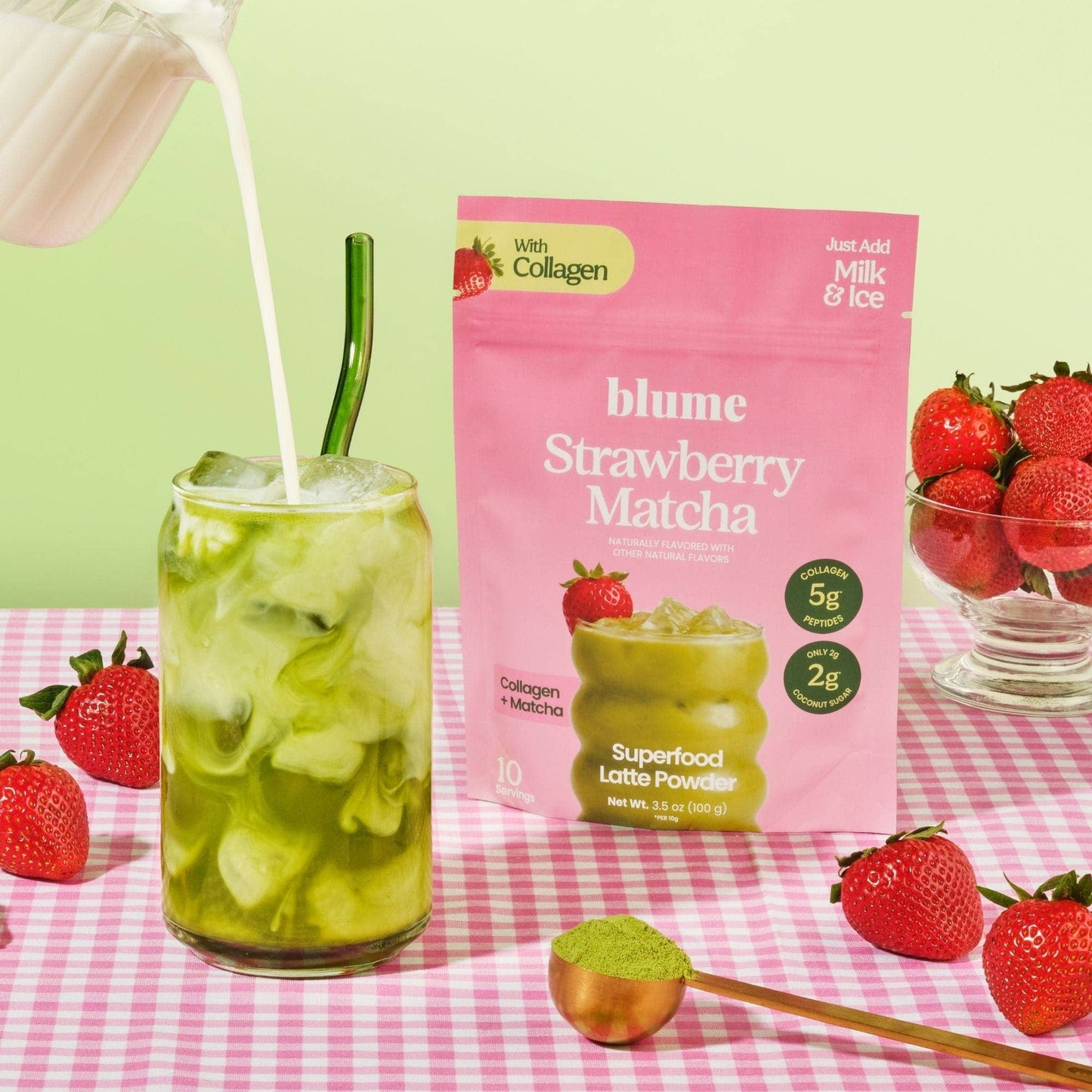 Superfood Latte Powder, Strawberry Matcha with Collagen