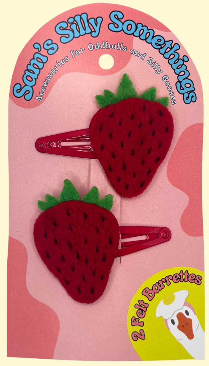 Strawberry Barrettes | Felt Barrettes | Hair Accessories