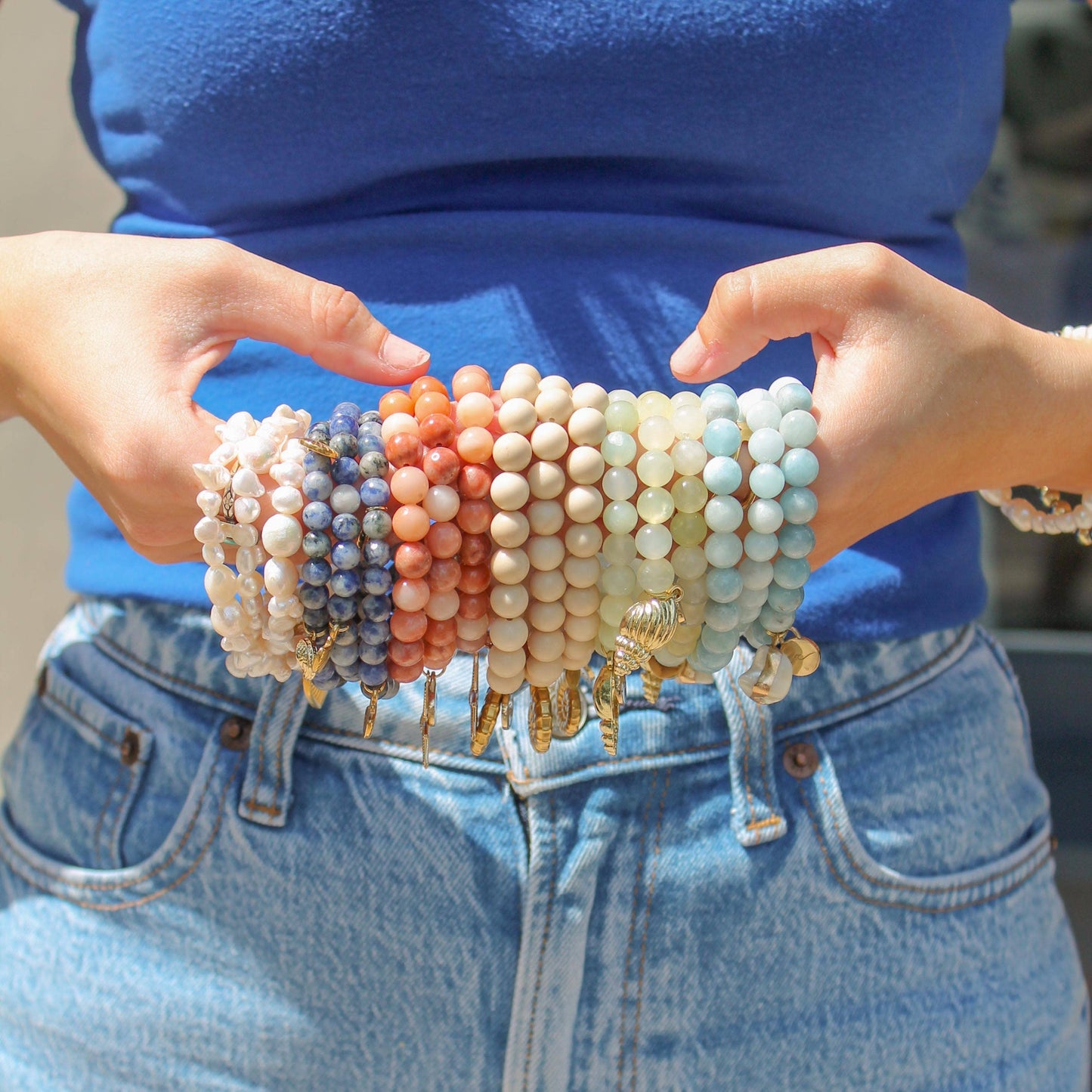 Conch Shell Charm Bracelet in Natural Jade