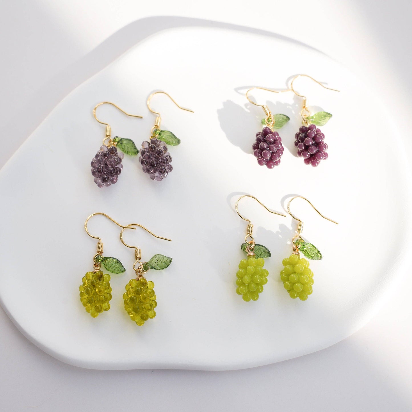 Grape Dangle Earrings | Aesthetic Jewellery | Miniature Fruit Jewelry | 18k Gold Drop Earrings | Gift for Her | Cute Earrings for Friends