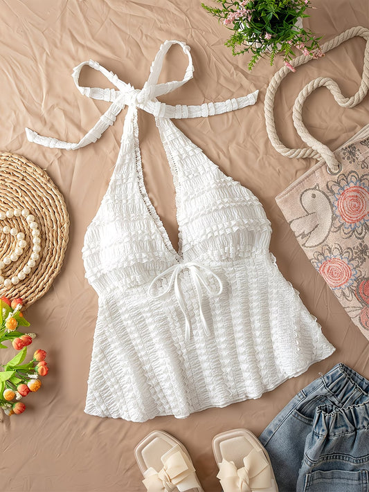 White Ruffle Halter Top