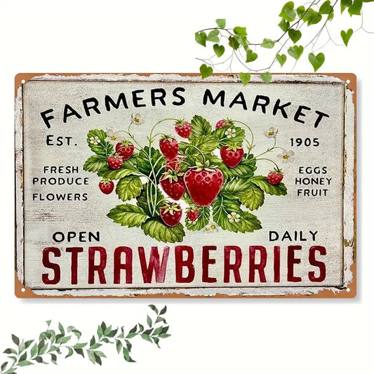 Farmers Market Strawberries Sign