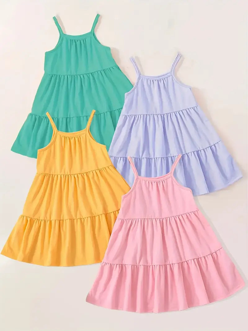 Kids dresses (purple, yellow, green, pink)
