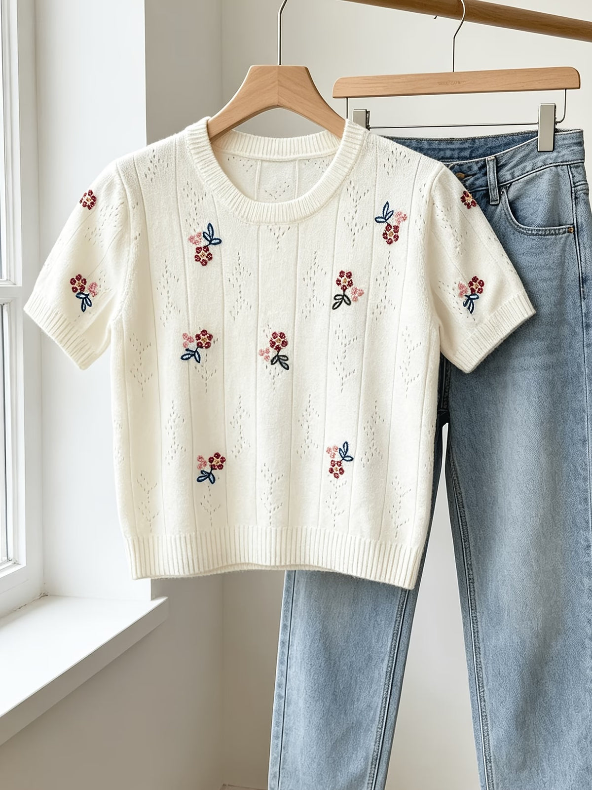Floral Short Sleeve Sweater