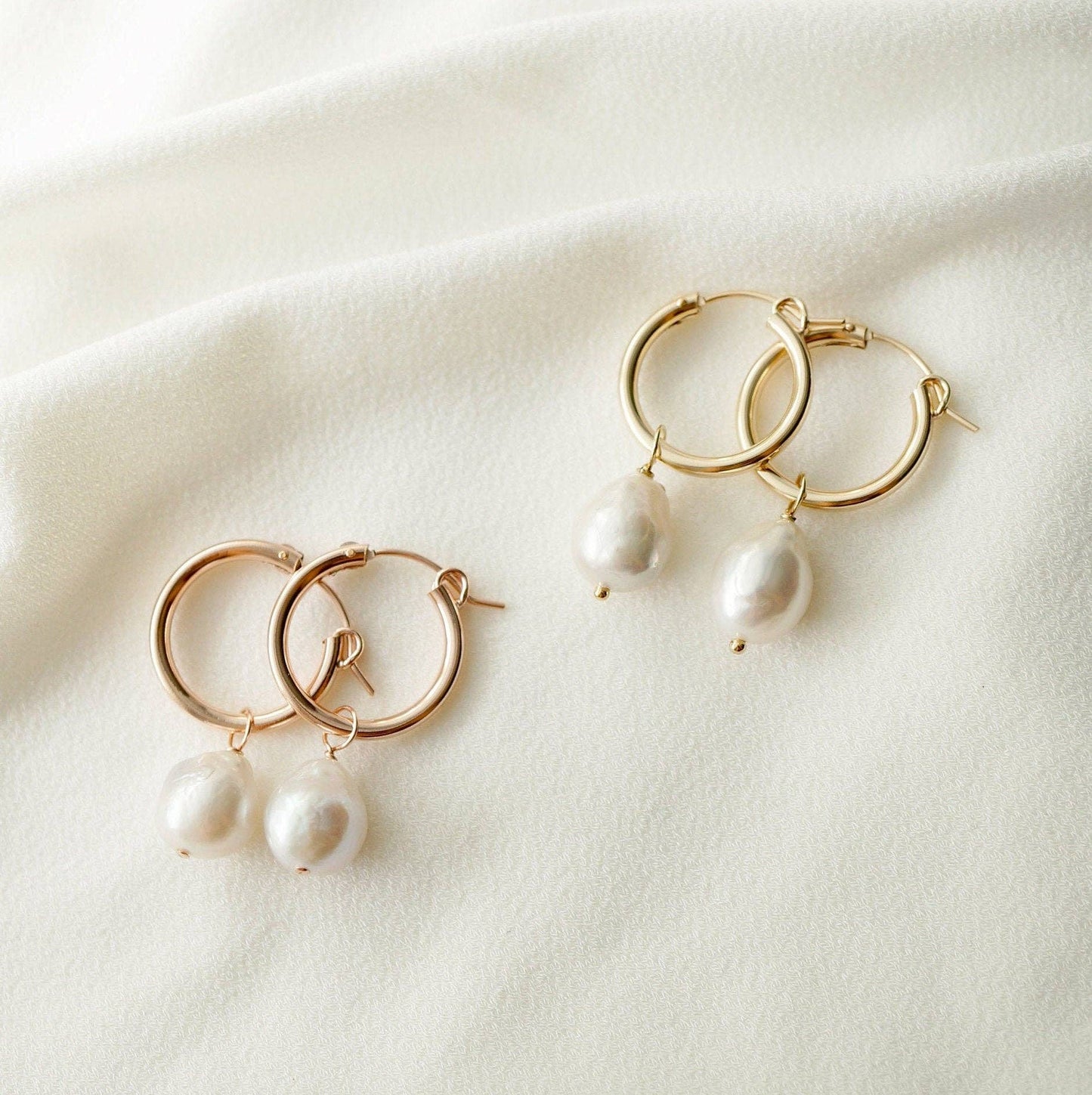 Hunter and Trove- Cultured Baroque Pearl Gold Hoop Earrings (Claudette)