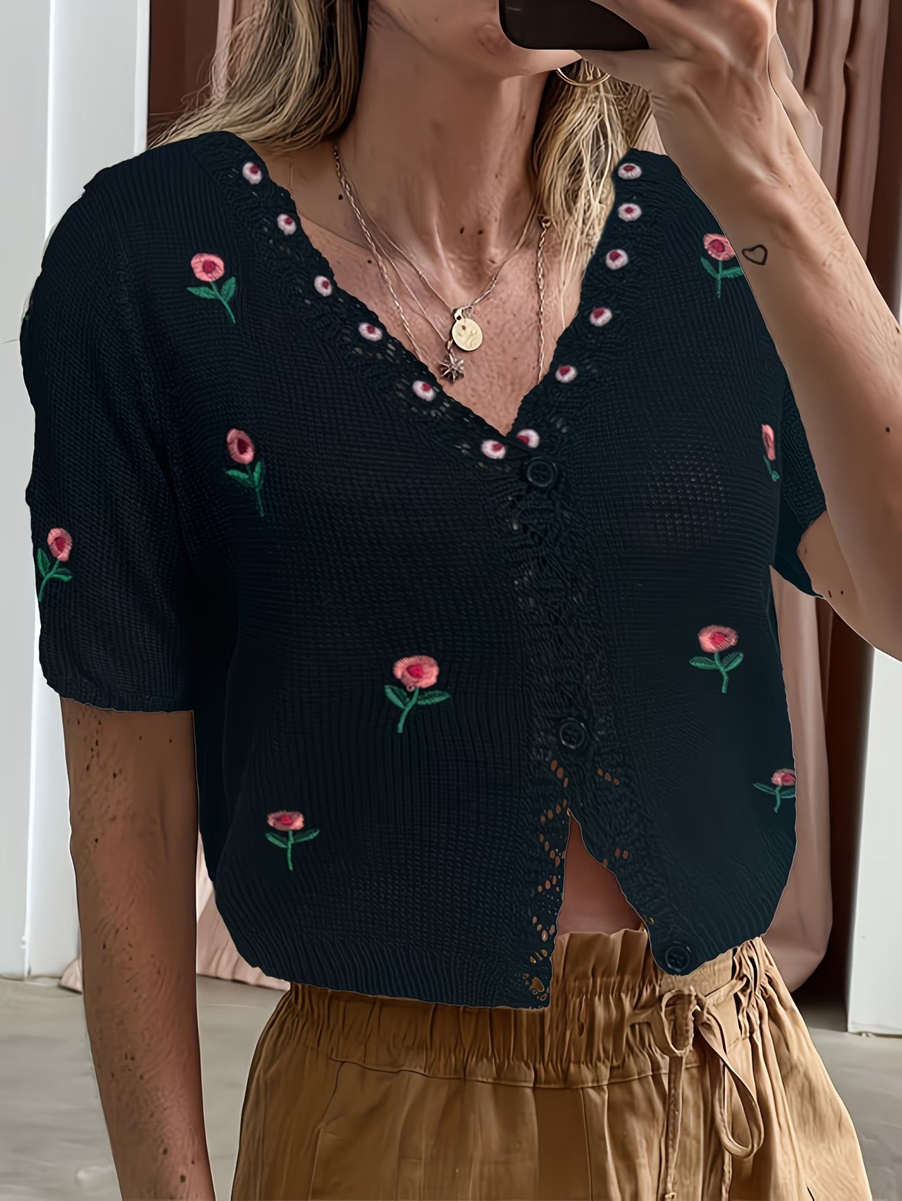 Short Sleeve Cardigan Floral