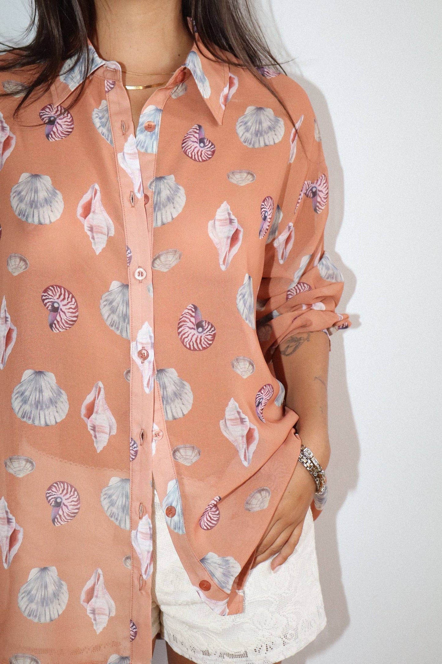 Seashell Print Button Down Shirt