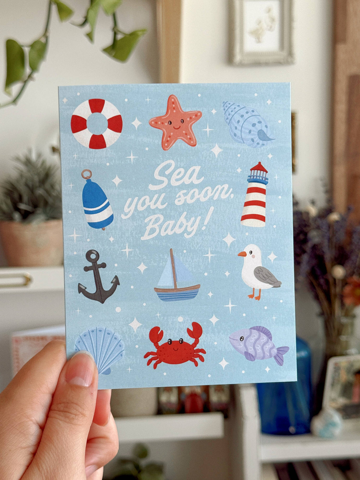 Sea You Soon Baby! - Coastal Nautical Shower Card