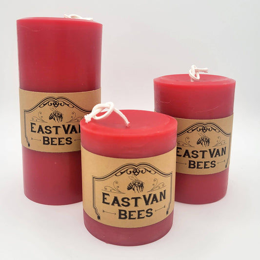 3" Wide 100% Beeswax Pillar Candle - Red color