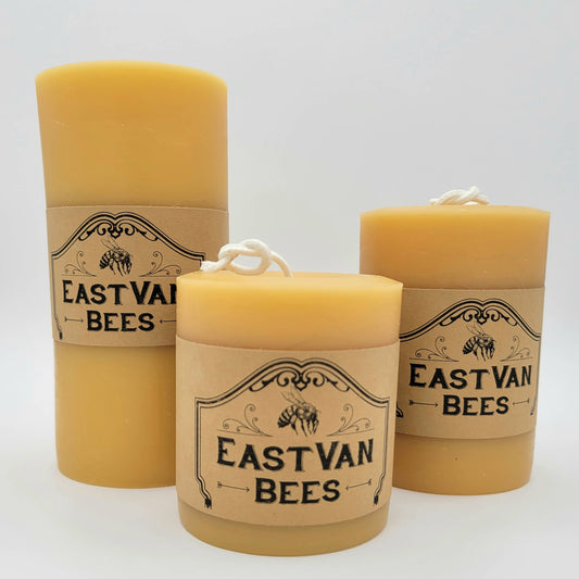 East Van Beeswax 3" Wide 100% Beeswax Pillar Candle - Natural Beewax color