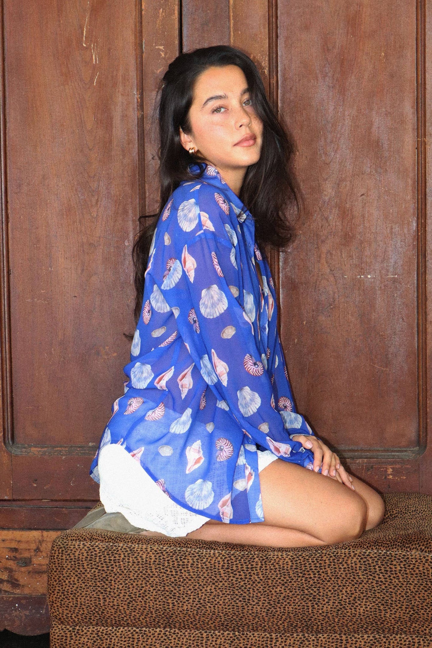 Seashell Print Button Down Shirt