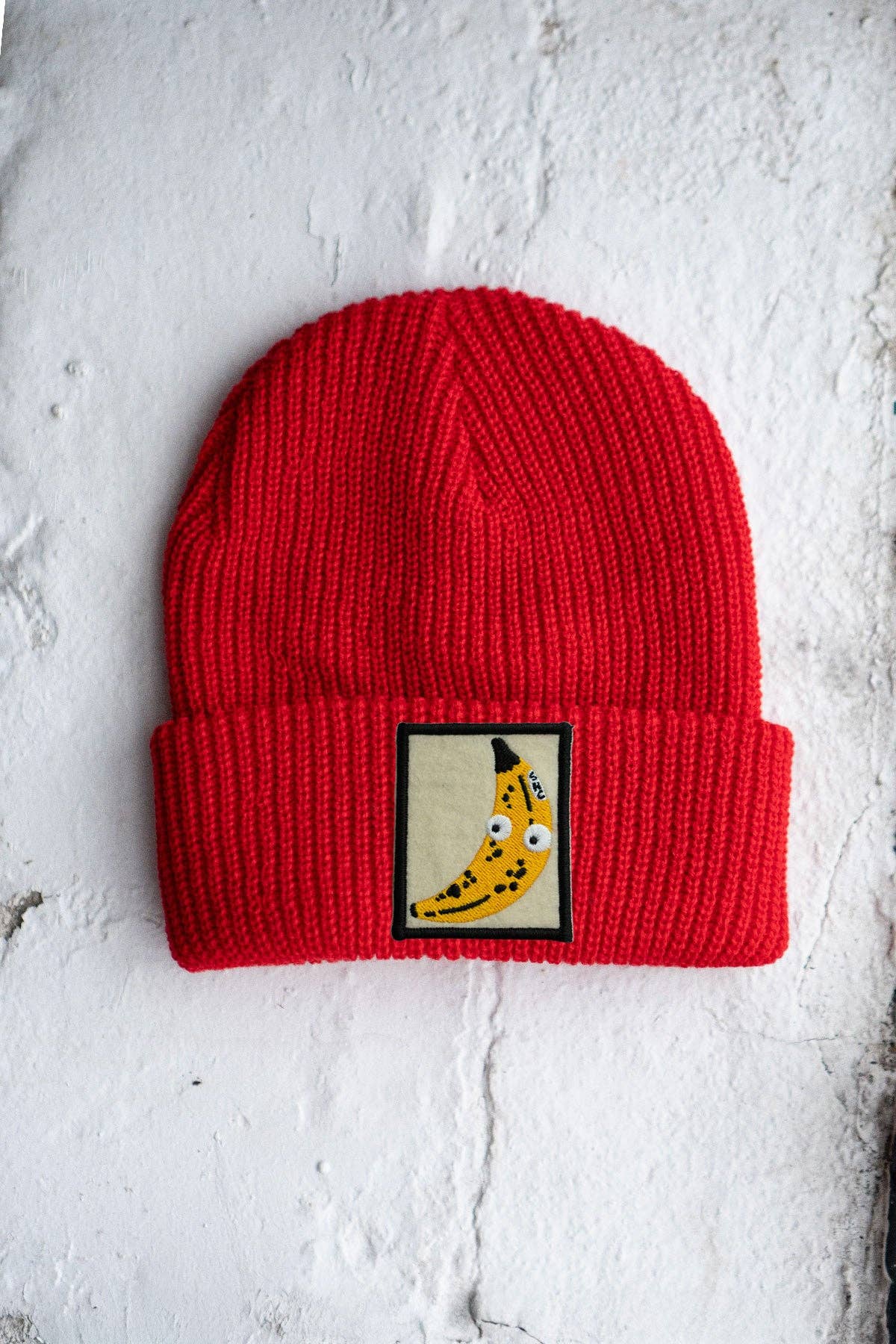 Googly Banana Patched Shaker Stitch Beanie