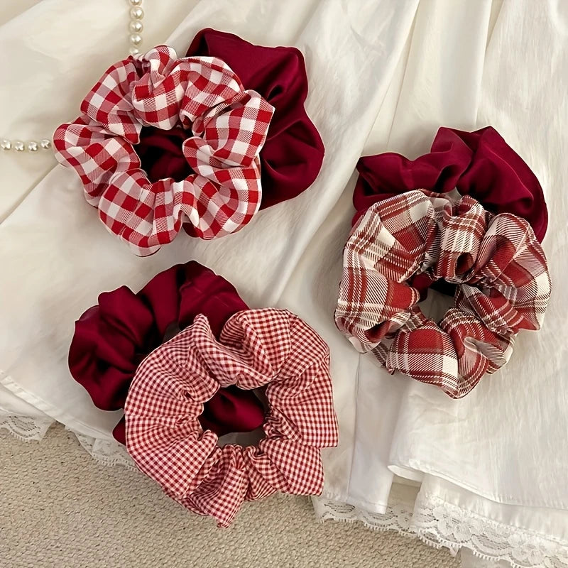 Lace Flower Red Plaid Scrunchie