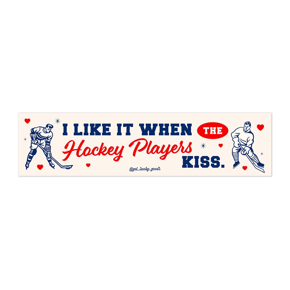 Hockey Players Kiss Bumper Sticker or Magnet