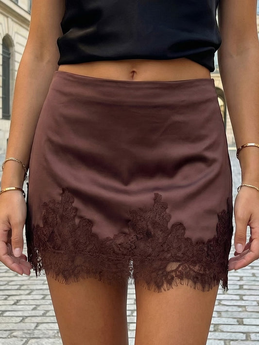 Lace Trim Satin Skirt