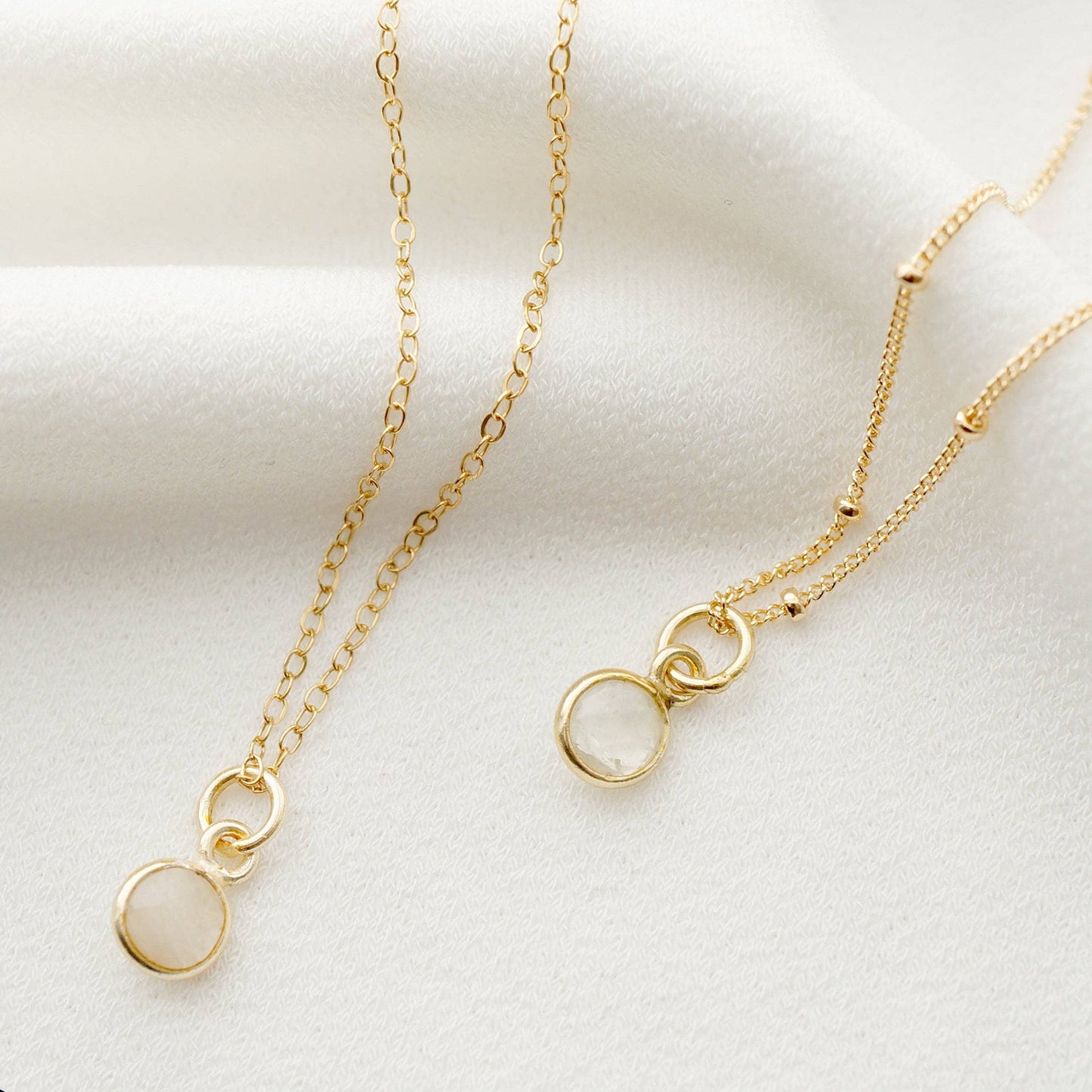 Hunter and Trove- Tiny moonstone Gem on 14K Gold Fill Necklace (Cira)