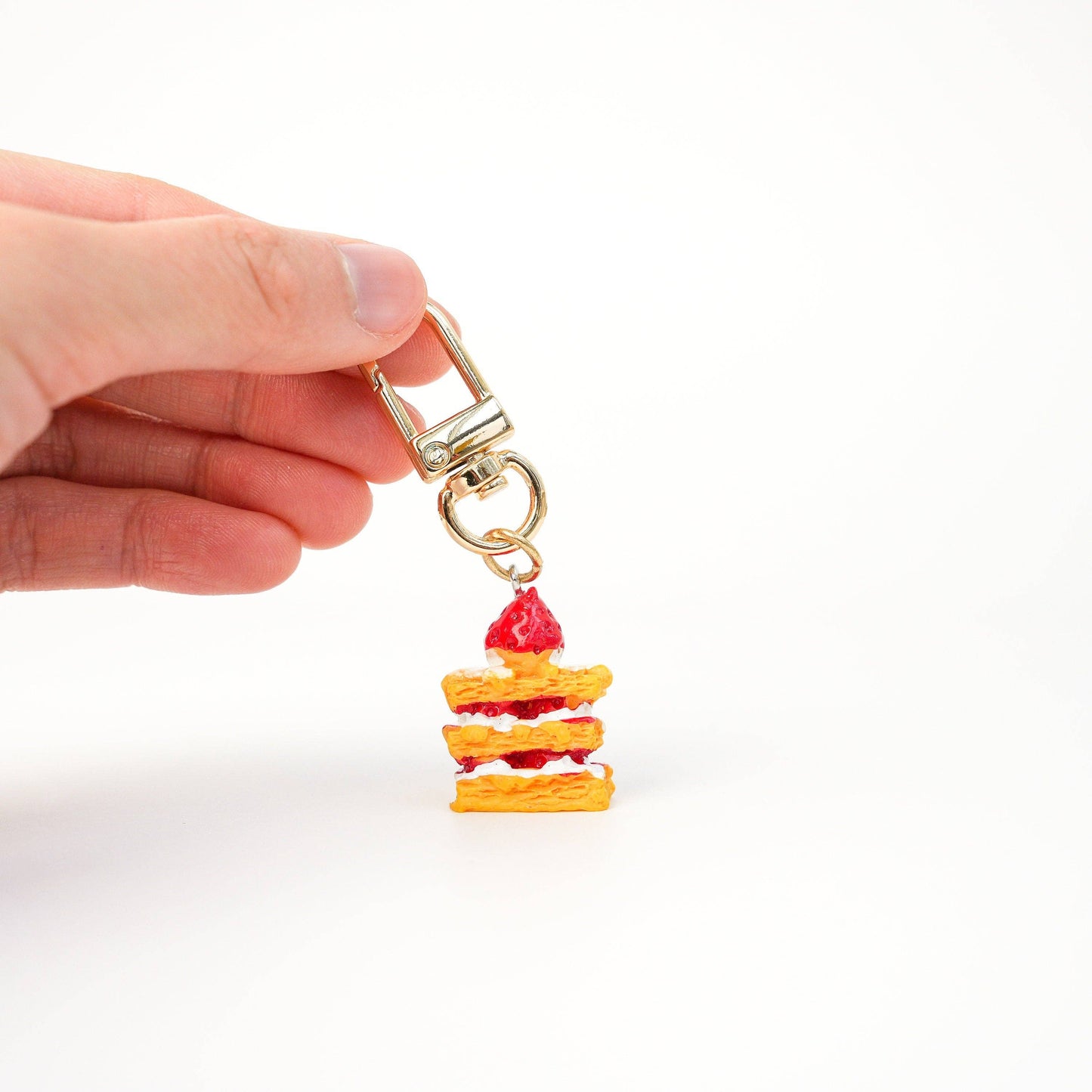 Strawberry Cake Keychain | Miniature Strawberry Shortcake Key Chain | Dessert Keyring | Cute Accessories Gift