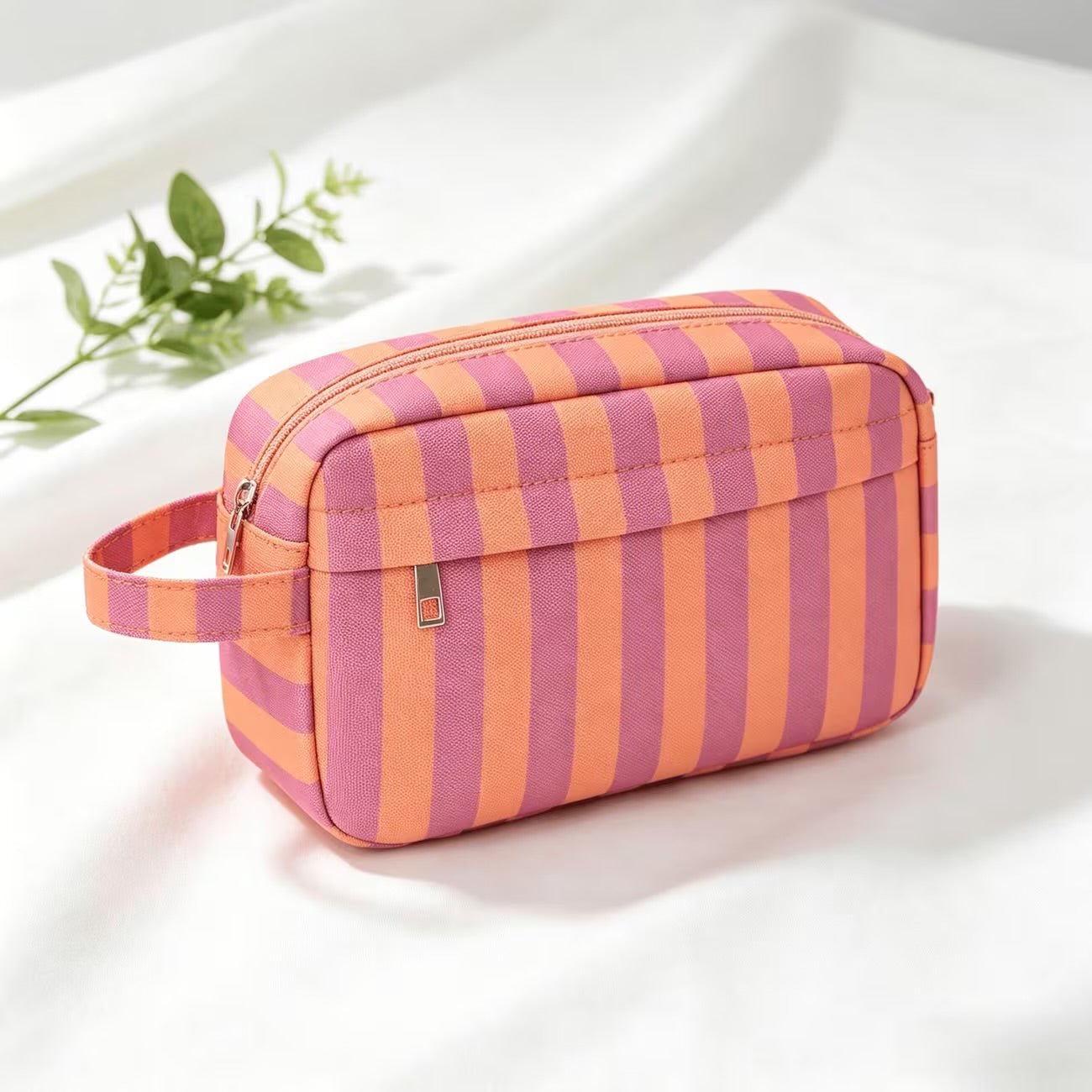 Orange & Purple stripe makeup bag
