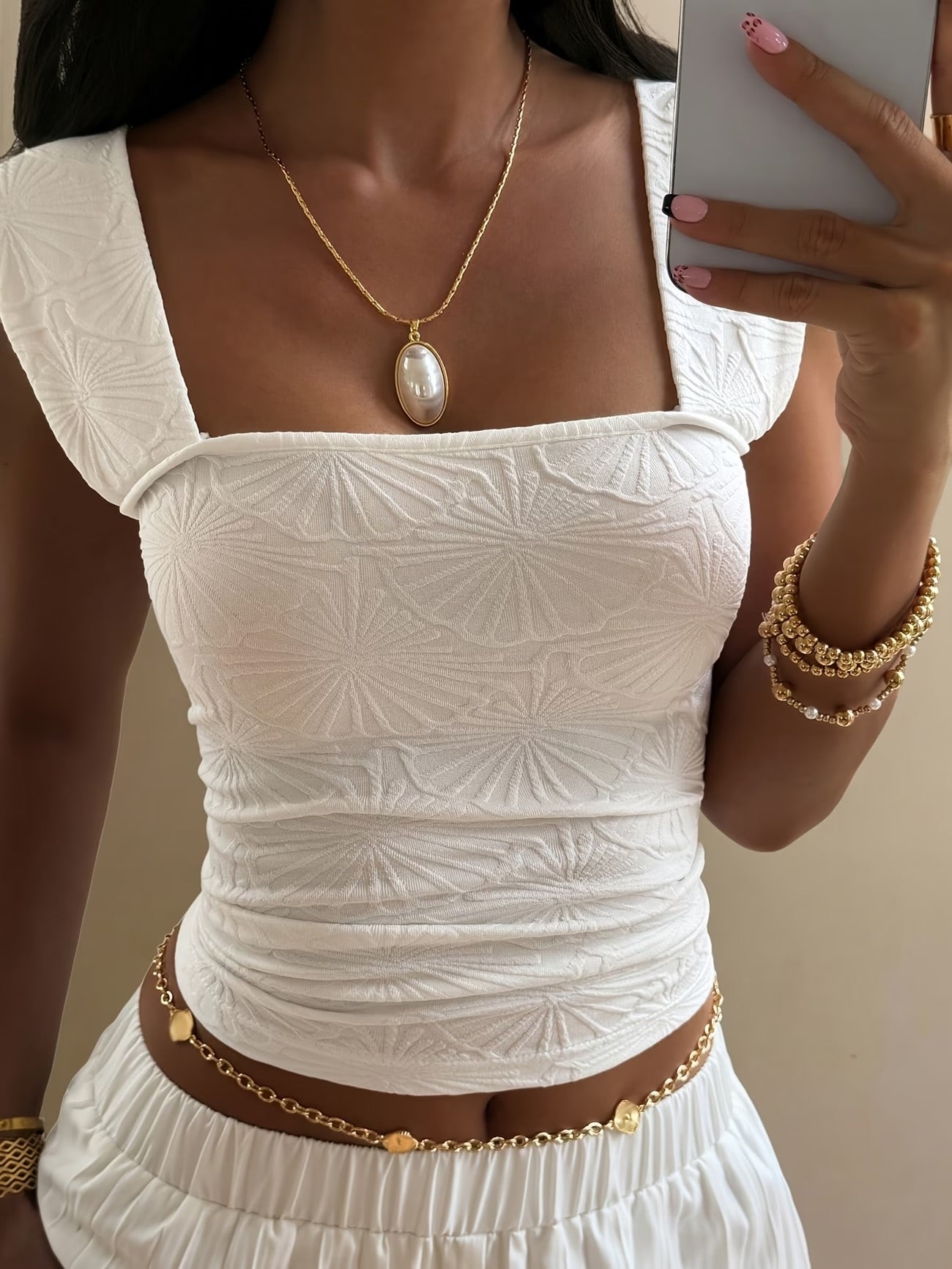 Square neck textured tank