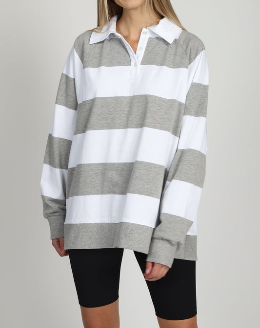 Brunette the Label- The Striped Rugby Shirt | Dove Grey