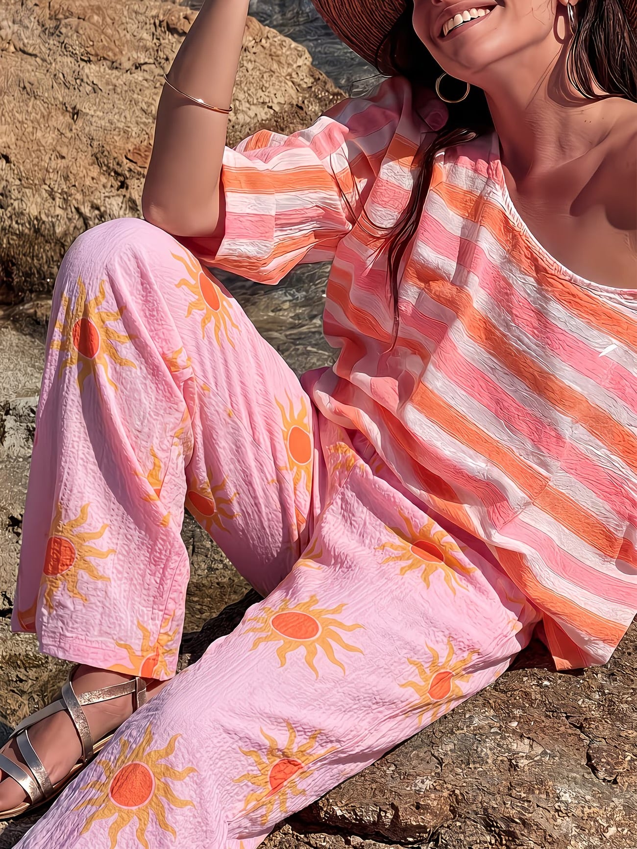Pink sun print pants