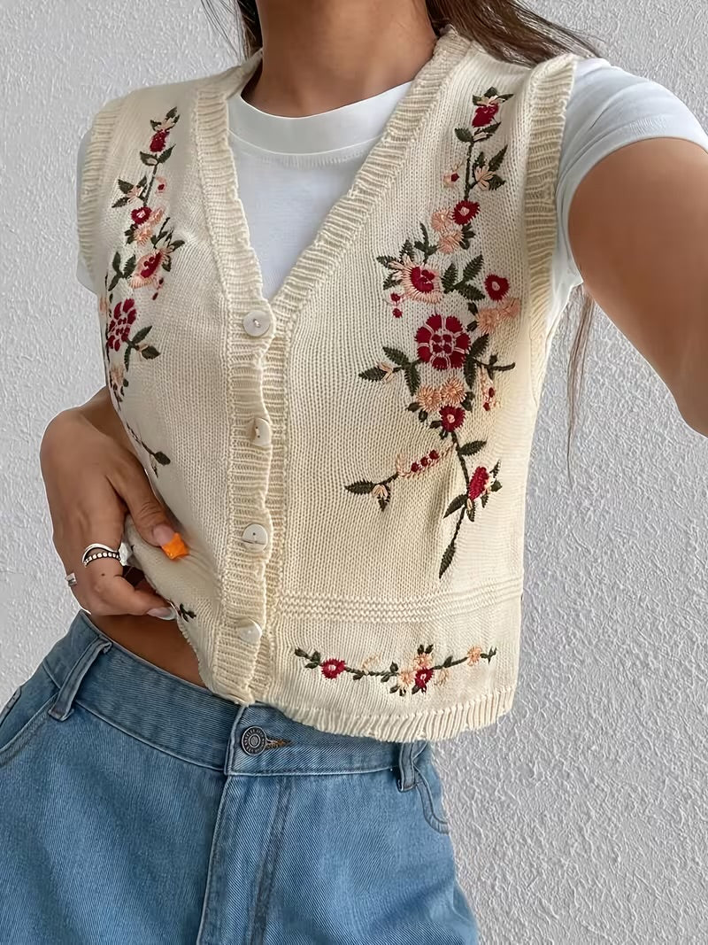 Knit Floral Vest