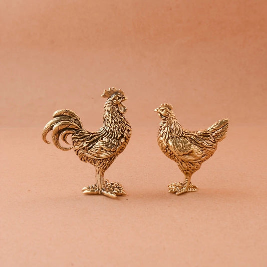 Brass Gold Rooster & Chicken