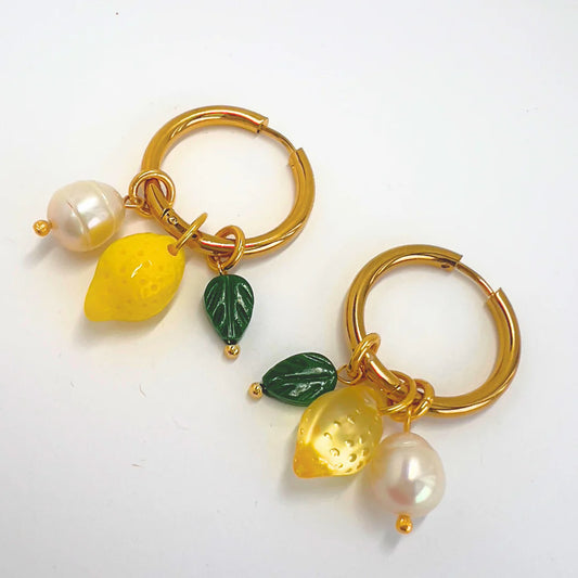 Fun Lemon Earrings | Freshwater Pearl Earrings with leaf