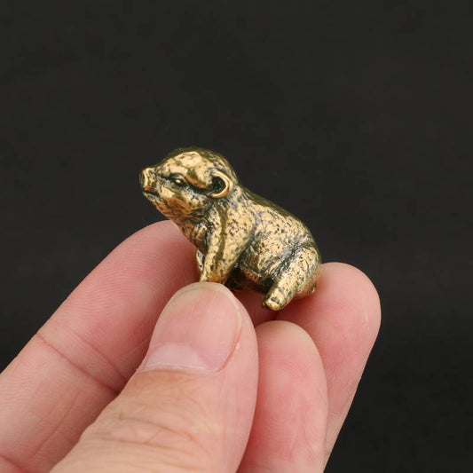 Gold Brass Pig Figurine