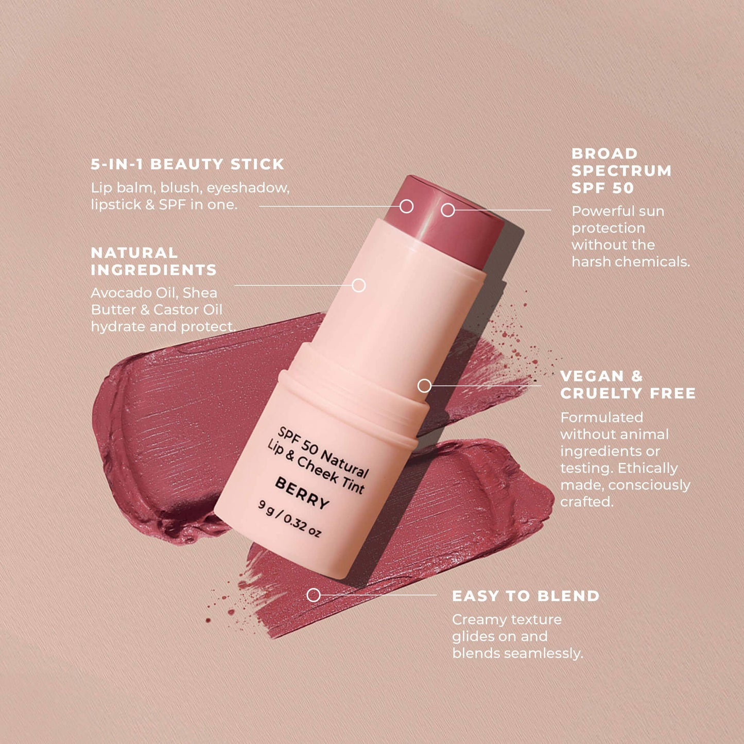 Avocado Zinc SPF 50 Natural Lip & Cheek Tint