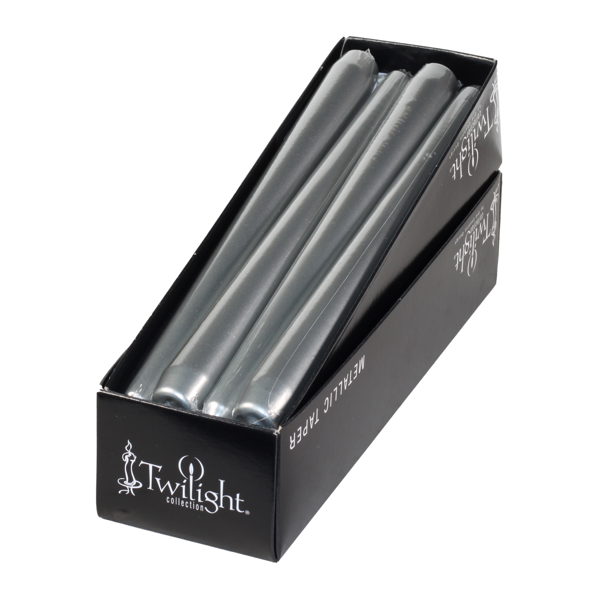 10 Inch Silver Metallic Taper Candle | 12 Pack
