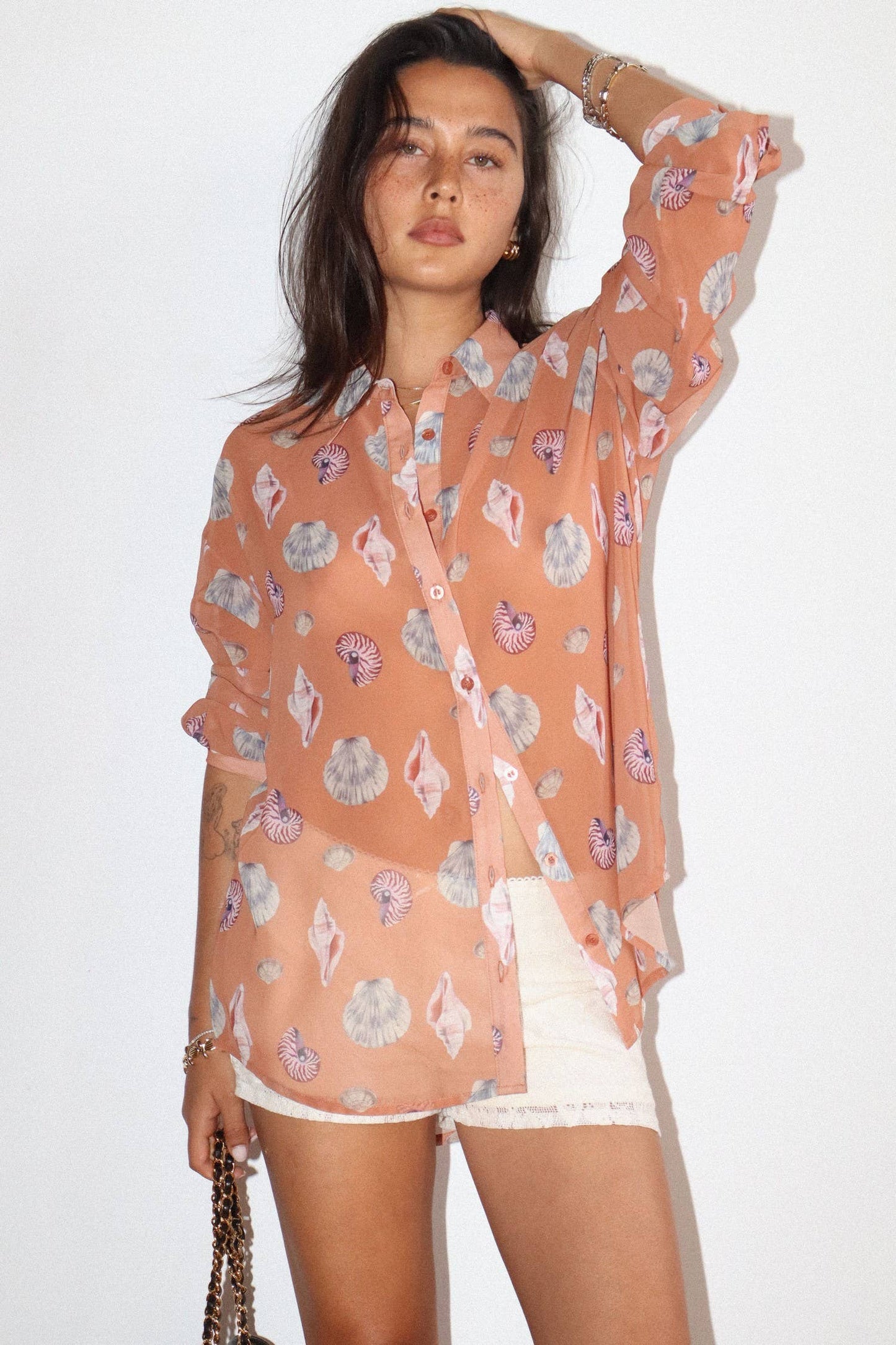 Seashell Print Button Down Shirt