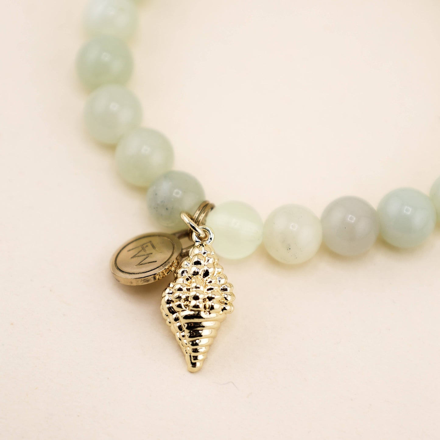Conch Shell Charm Bracelet in Natural Jade